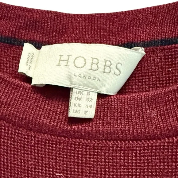 HOBBS LONDON Women’s Burgandy Three Quarter Sleeve Louise Dress - Size 2 - Picture 6 of 8